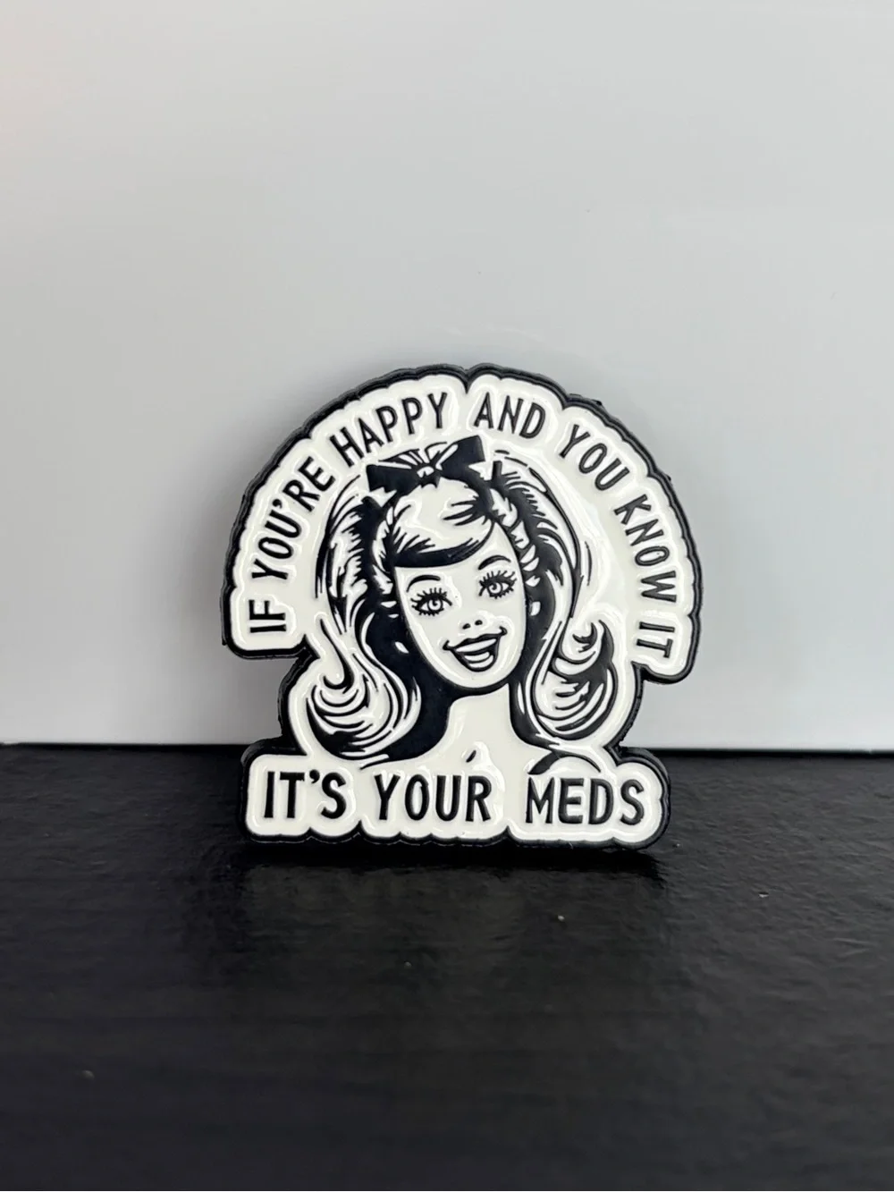 Novelty Pin Retro Black & White Enamel Pin - 